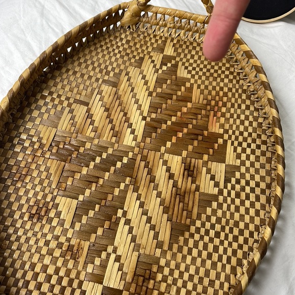 Vintage Woven Raffia Rattan Geo Holiday Handle Serving Home Decor 11 x 16 Tray - Picture 6 of 15